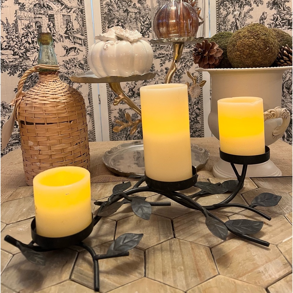 Metal Leafy Branch Candle Holder, Black Metal